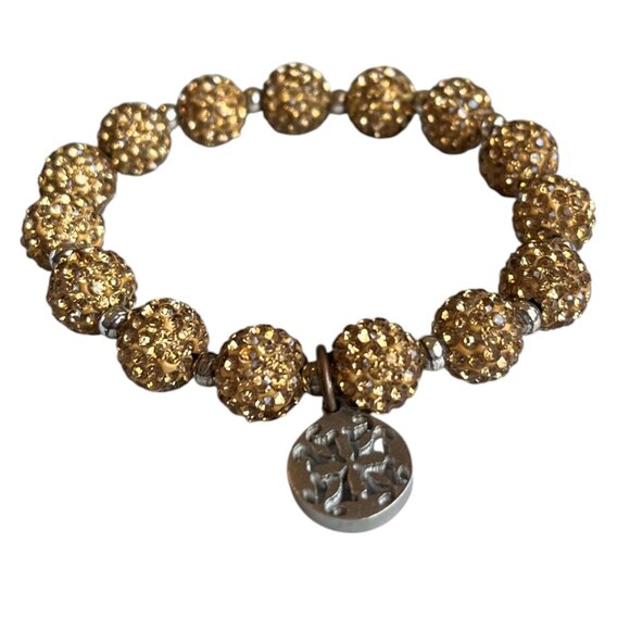 Rustic Cuff Gold Beaded Bracelet with Silver Charm - Picture 1 of 3